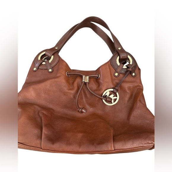Michael Kors brown genuine leather handbag 3 big pockets EUC clean inside hobo - Picture 2 of 12